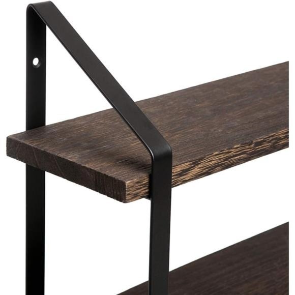 Floating Wall Shelves 3 Tier 17 Inch Rustic Hanging Shelf with Metal Bracket - Picture 2 of 5